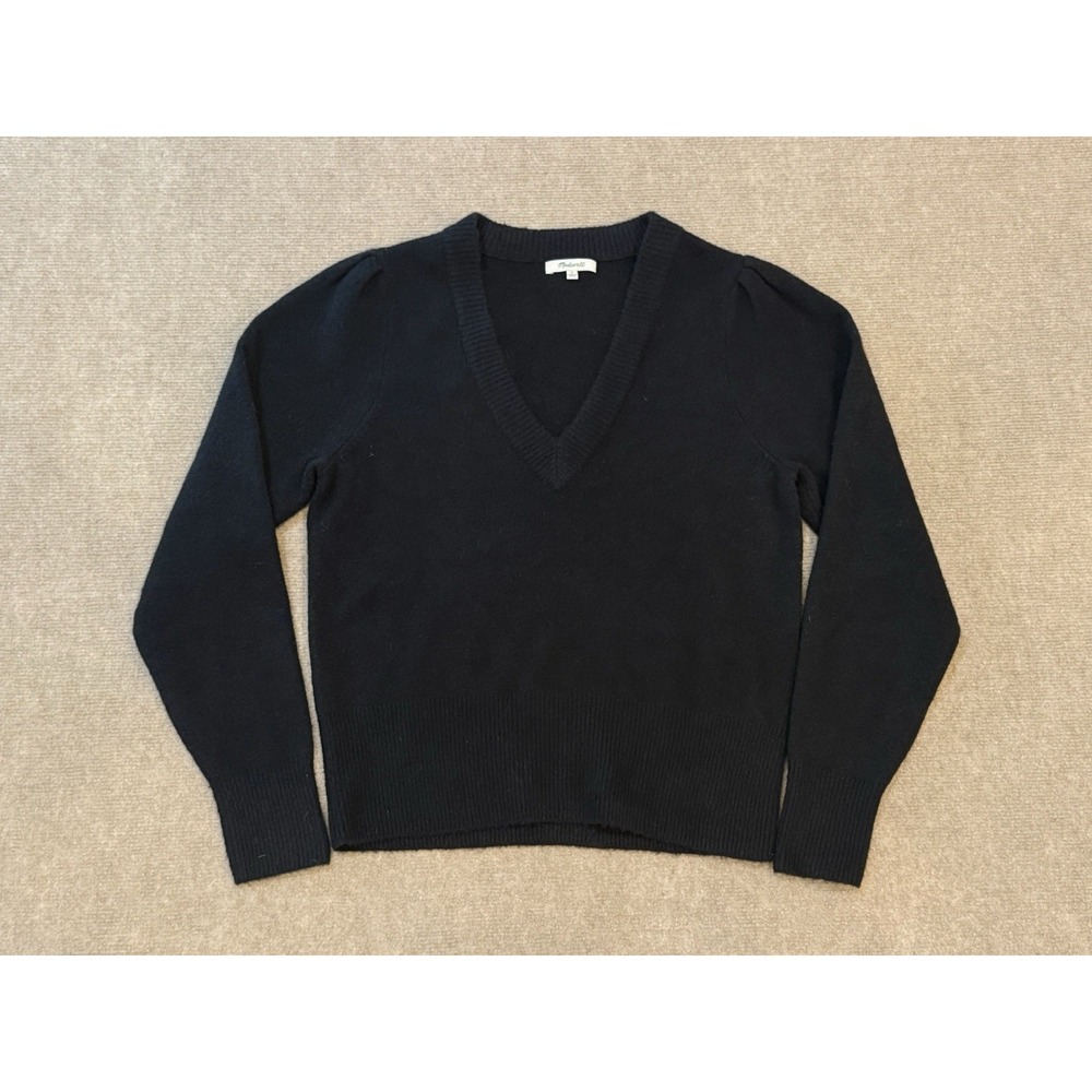 Madewell Sweater Women's Medium Black Knit V-Neck Wool Blend Long Sleeve